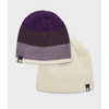 Tuque réversible en laine mérinos Rayures affluent pourpre foncé/Lin