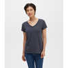 T-shirt Classic à encolure en V Marine foncé/Rayures SAZL gris chiné